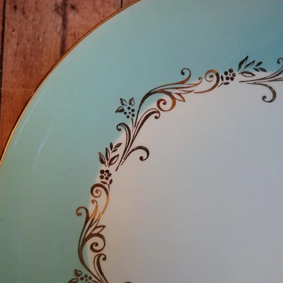 Vintage Lifetime Wedding China Co. Semi-Vitreous Gold Turquoise Crown Set